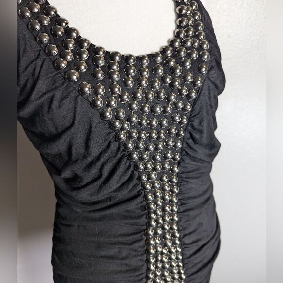 VENUS Black Studded Y2K Ruched Halter Long Tank Top Women's M - Picture 4 of 7